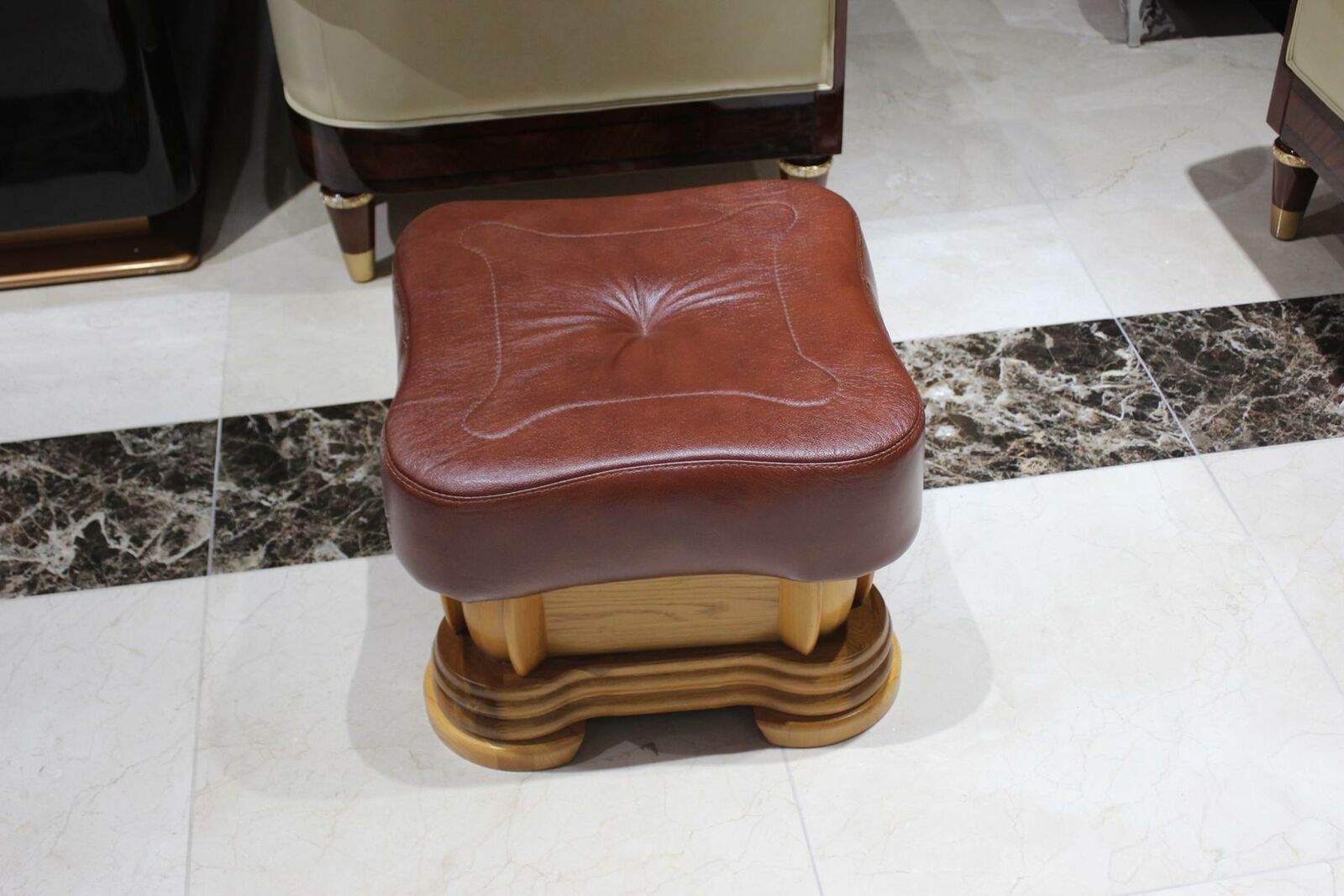 Stool Footstool 100% Leather Wood Solid Stool Upholstery New Sofort