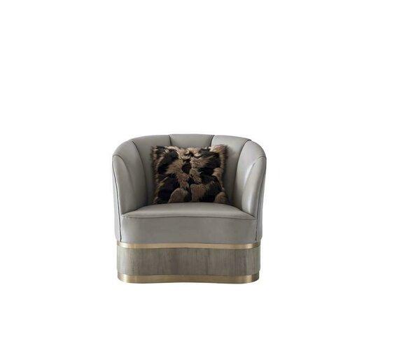 Luxury leather rounded armchair made of real wooden, italian furniture model - MH2752