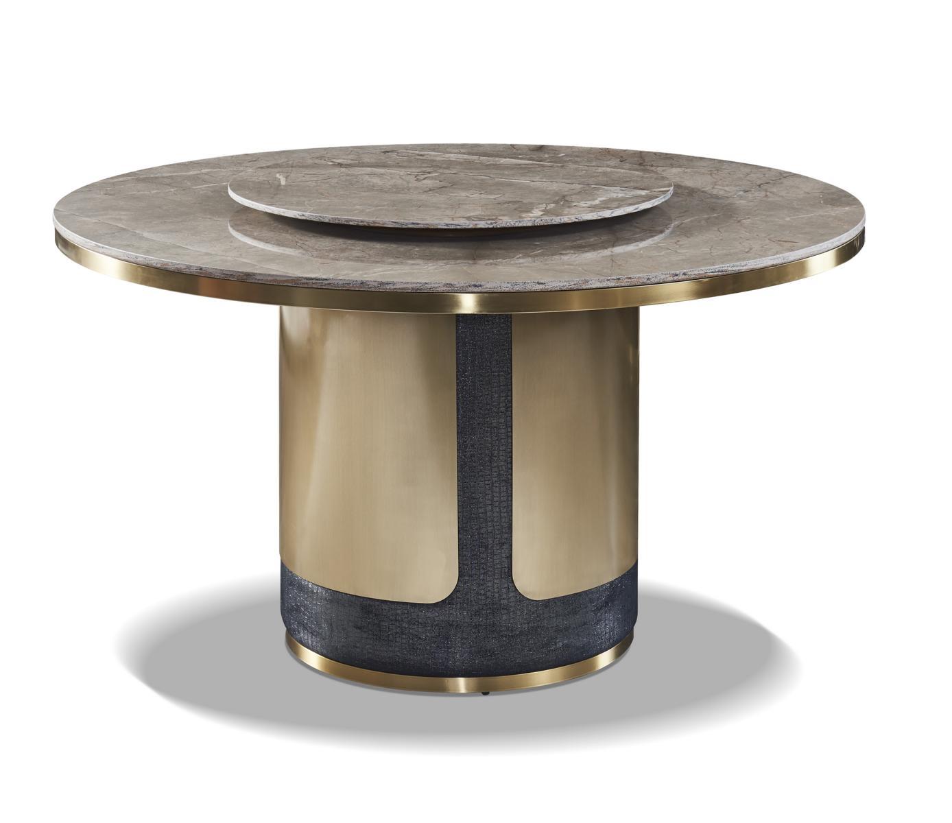 Luxury round dining table stainless steel with marble surface modern style 135cm