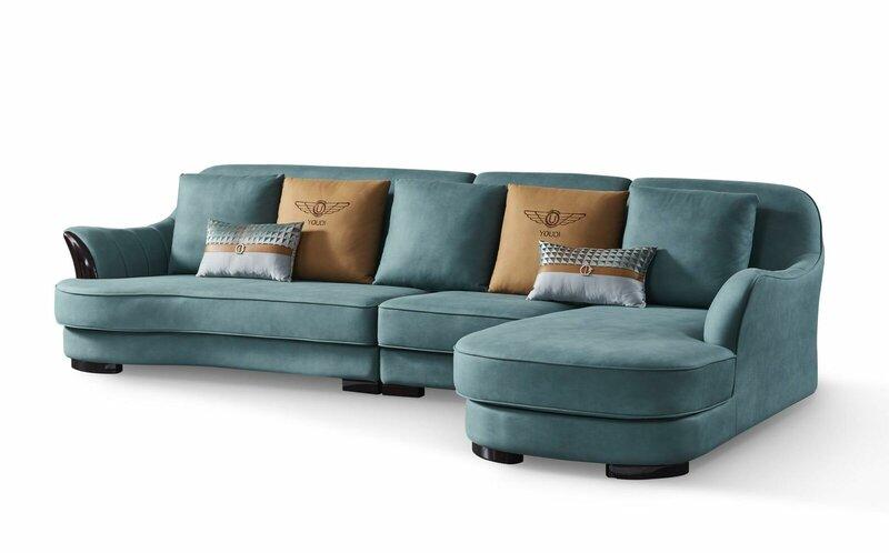 Modern style made of real wooden L-shape corner sofa velvet upholstered