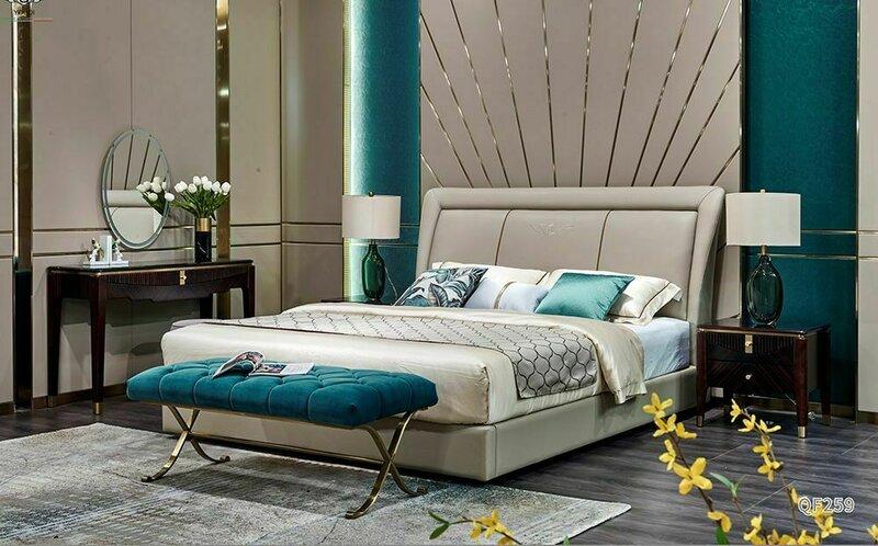 Modern style made of real wooden set of double bed(180x200cm) & 2-bedside tables