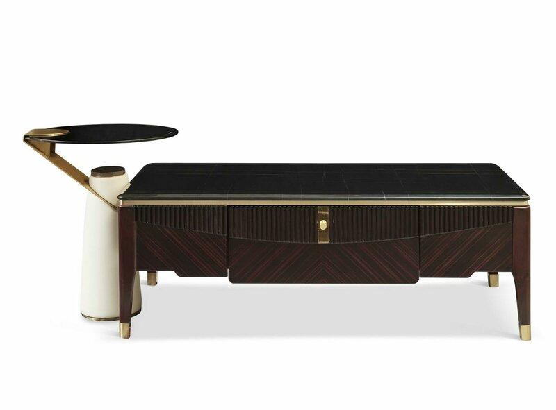 Modern style made of real wooden coffee table with round compact side console table