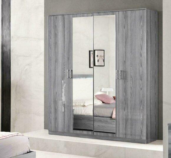 Modern style designer massive wardrobe with mirrors & 4-swing doors made of real wooden frame