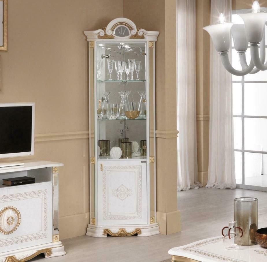 White Corner Display Corner Cabinet Glass Cabinets Cupboards Shelf Italian Furniture Shelves