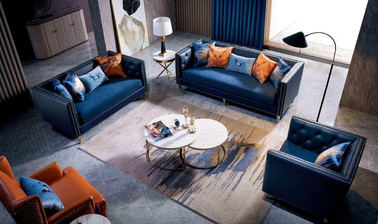 Leather sofa couch sofa sets 3 + 2 + 1 seater set design modern sofa blue new