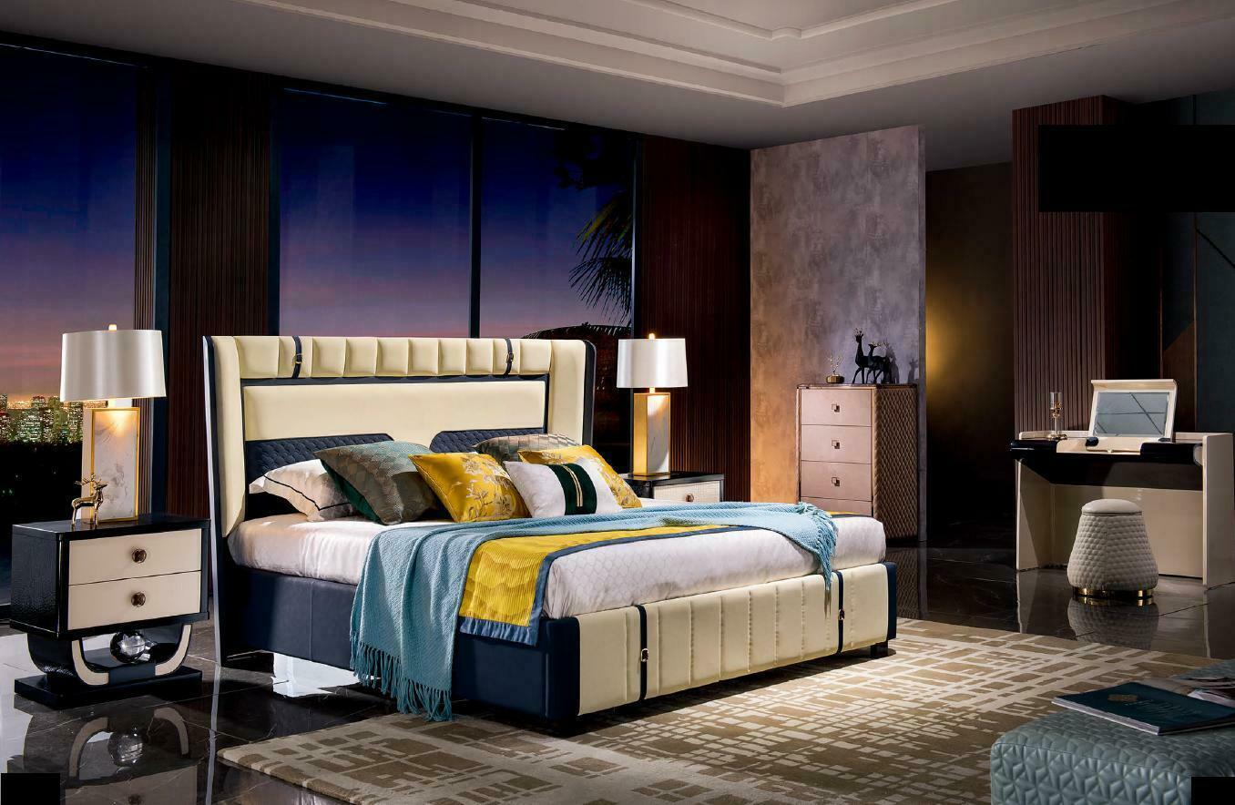 Design bedroom set of massive marriage double bed & 2x-bedside tables in modern style