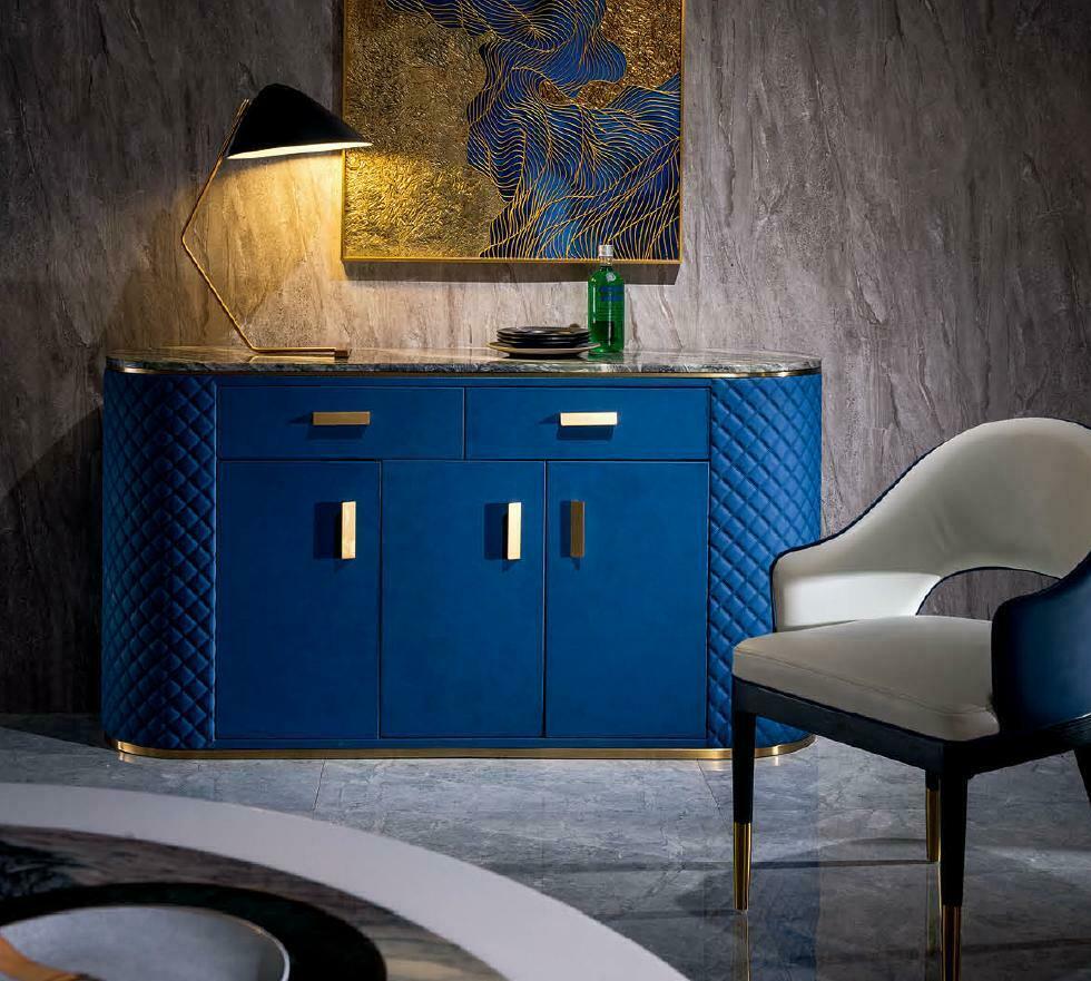 Sideboard luxury designed made of real wood & nappa leather with 3-swing doors & 2-sliding drawers