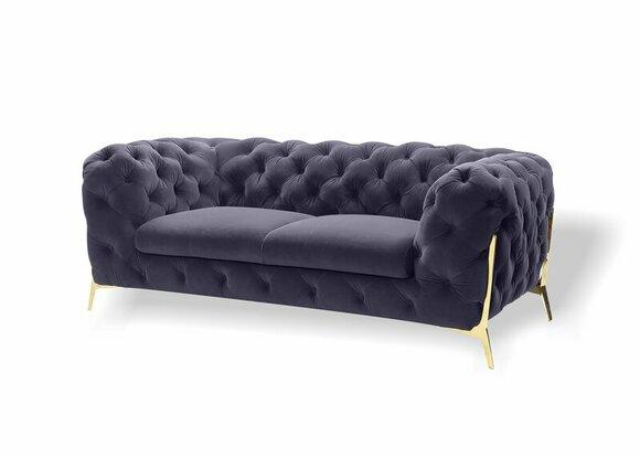 Chesterfield Velvet Designer Sofa 2 Seater Couch Textile Velvet Set Gold Legs