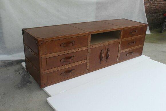 Vintage Dresser Sideboard Leather TV Lowboard Chest Old Look Style Suitcase Table