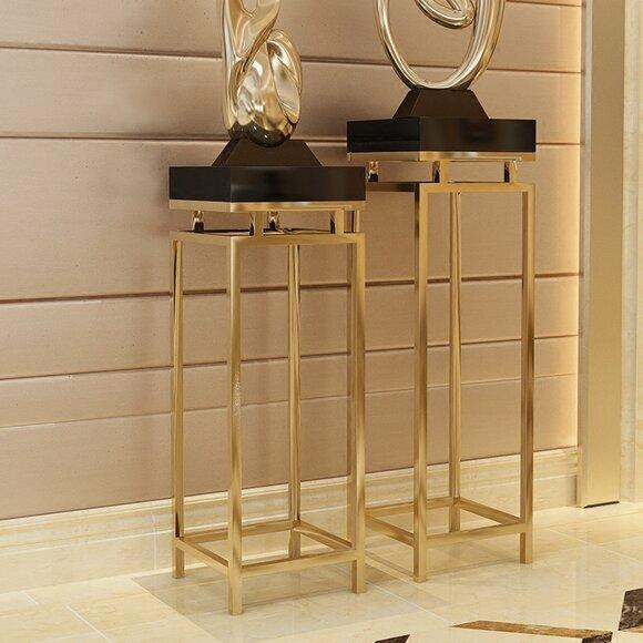 Flower Stand Side Plants Pot Stainless Steel Gold Look Finish Legs Hallway Furniture