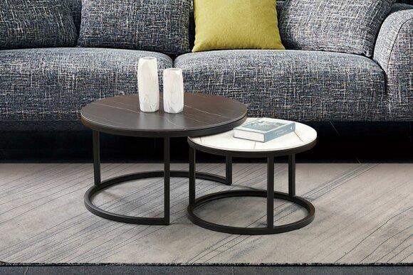 Round Set 2x Coffee Table Side Table Designer Living Room Tables New