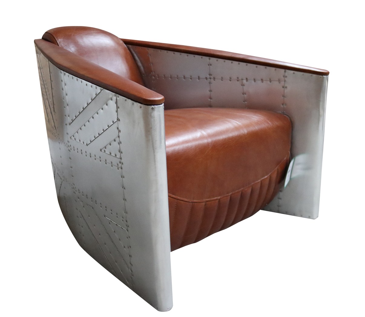 Sofa armchair real leather couch club lounge aviator vintage aluminum plane retro