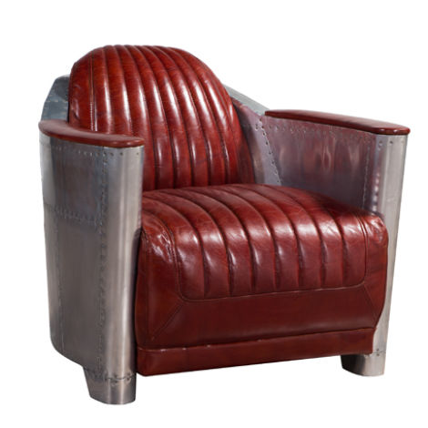 Sofa armchair real leather couch club lounge retro aviator vintage aluminum plane