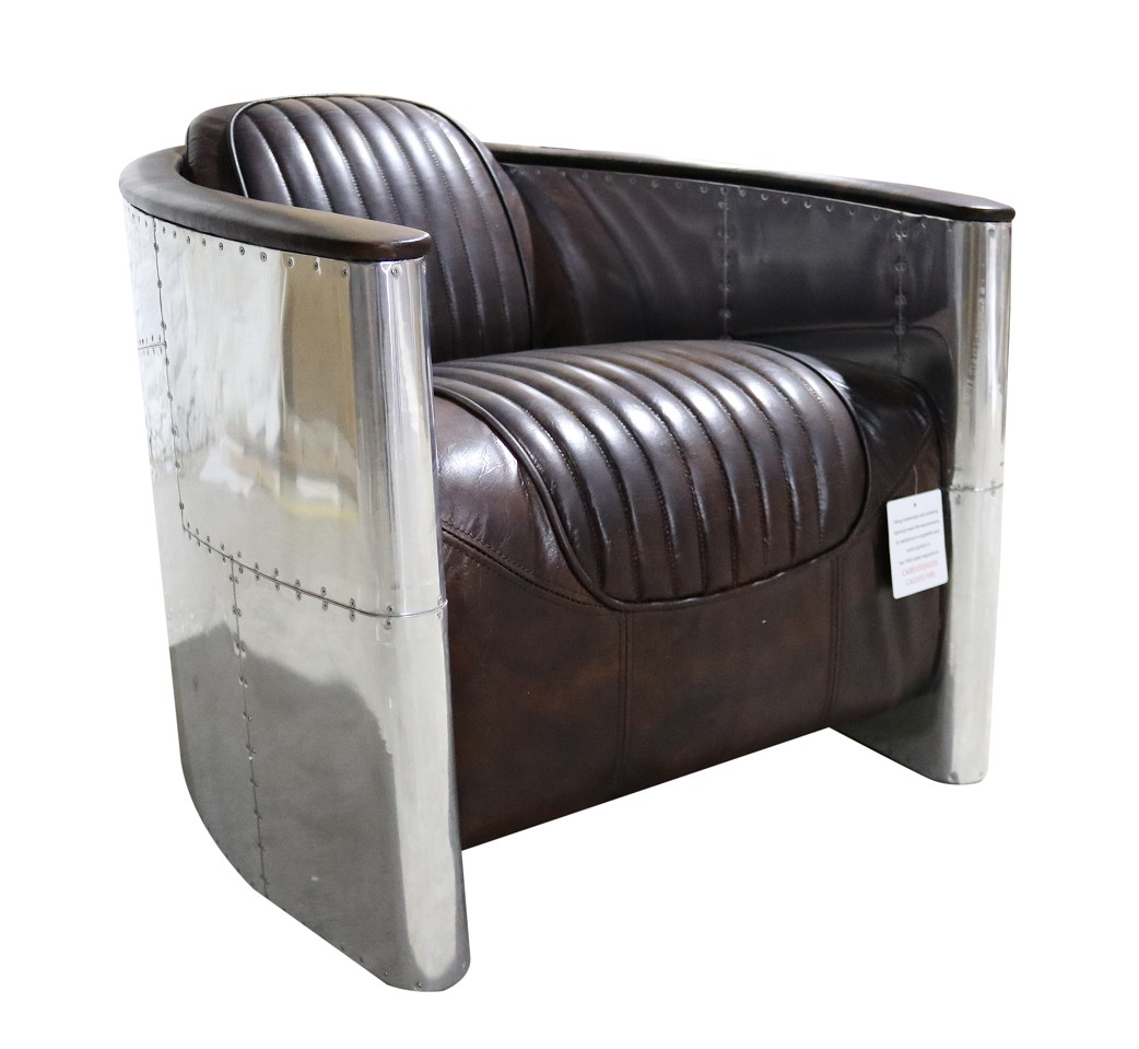 Armchair design genuine leather vintage luxury furniture upholstery aviator aircraft aluminum