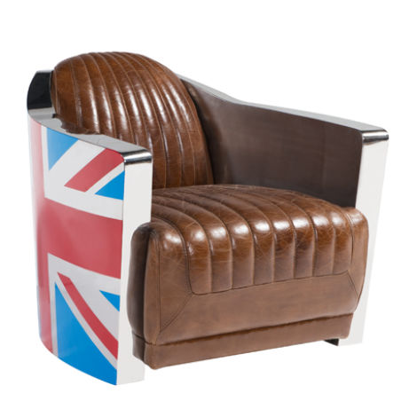 Union Jack Aviator Retro Club Chair Brown Leather Vintage Lounge Chair Furniture New