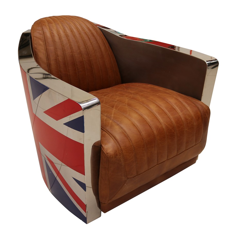 Real leather design vintage armchair lounge furniture Union Jack Aviator retro airplane