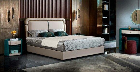 Bed bedroom beige double bed leather bed modern design furniture wood luxury new