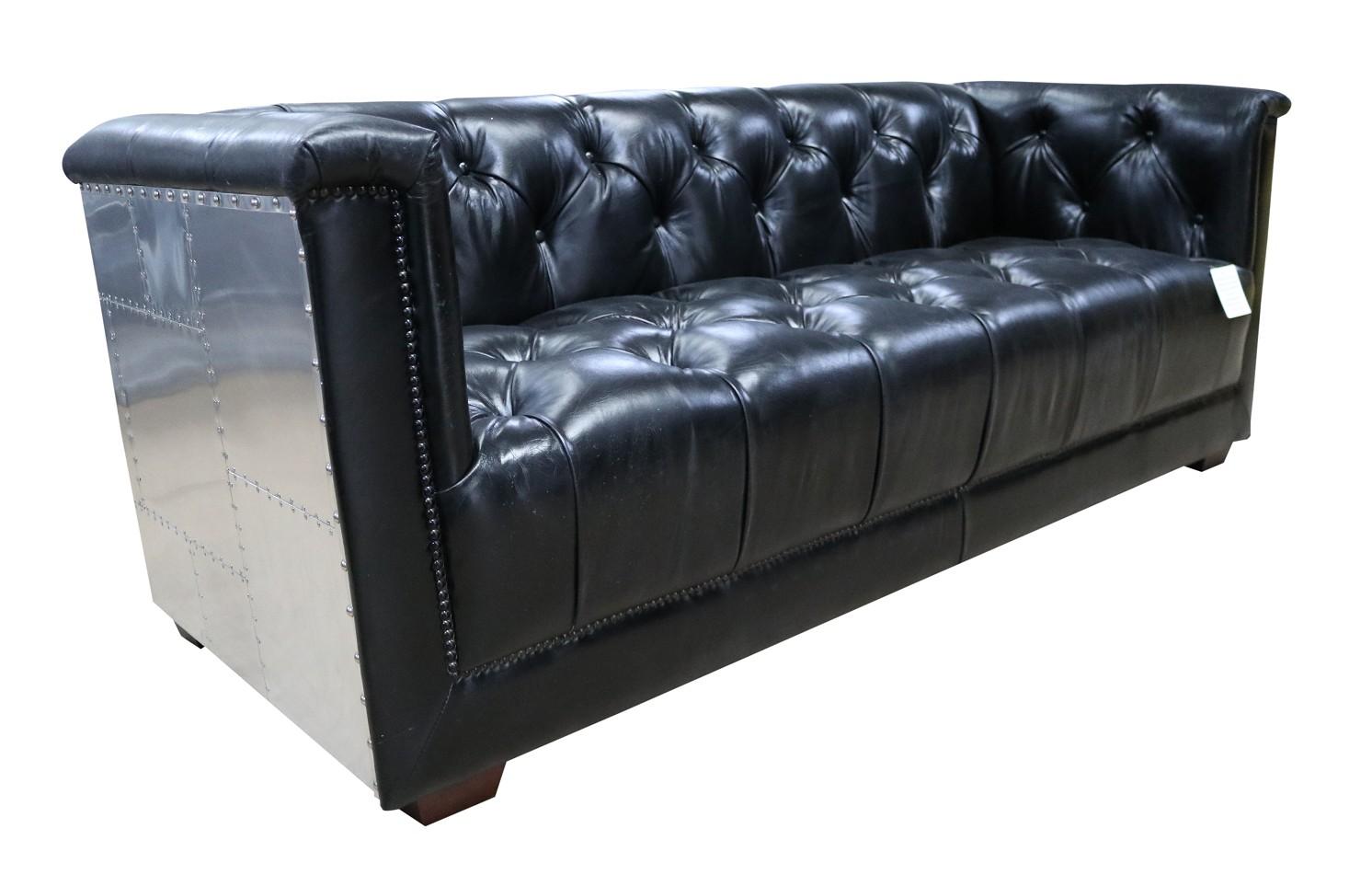 Sofa Chesterfield 3-Seater Vintage Airplane Real Leather Aluminium Sofas