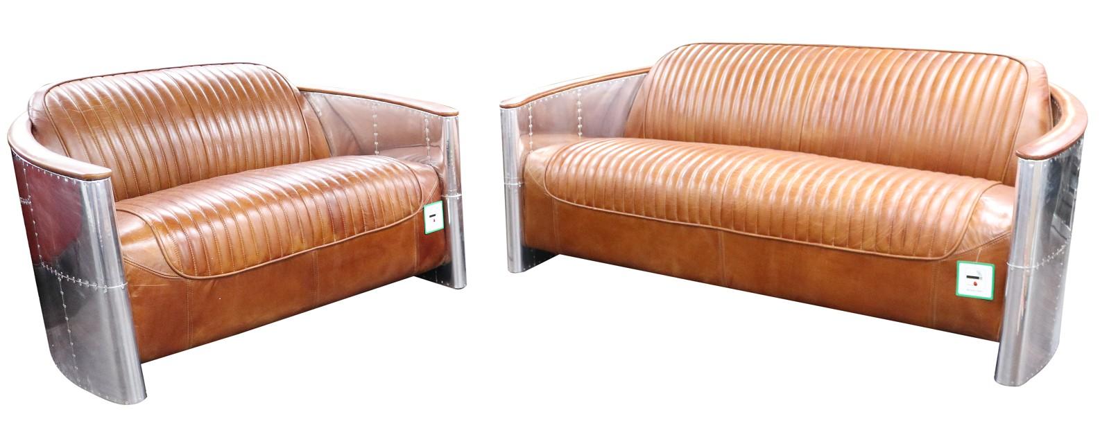 Luxury Vintage Aluminum Leather Sofa Set Metal Furniture Couches Sofas Upholstery