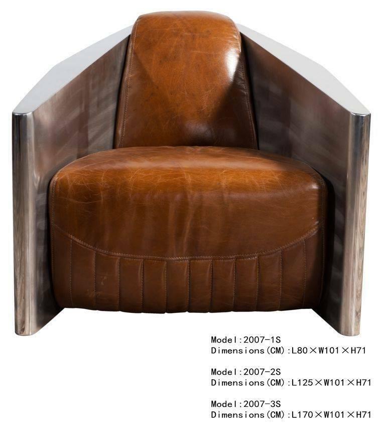 Vintage leather armchair brown real leather retro armchair design club chair aluminum new