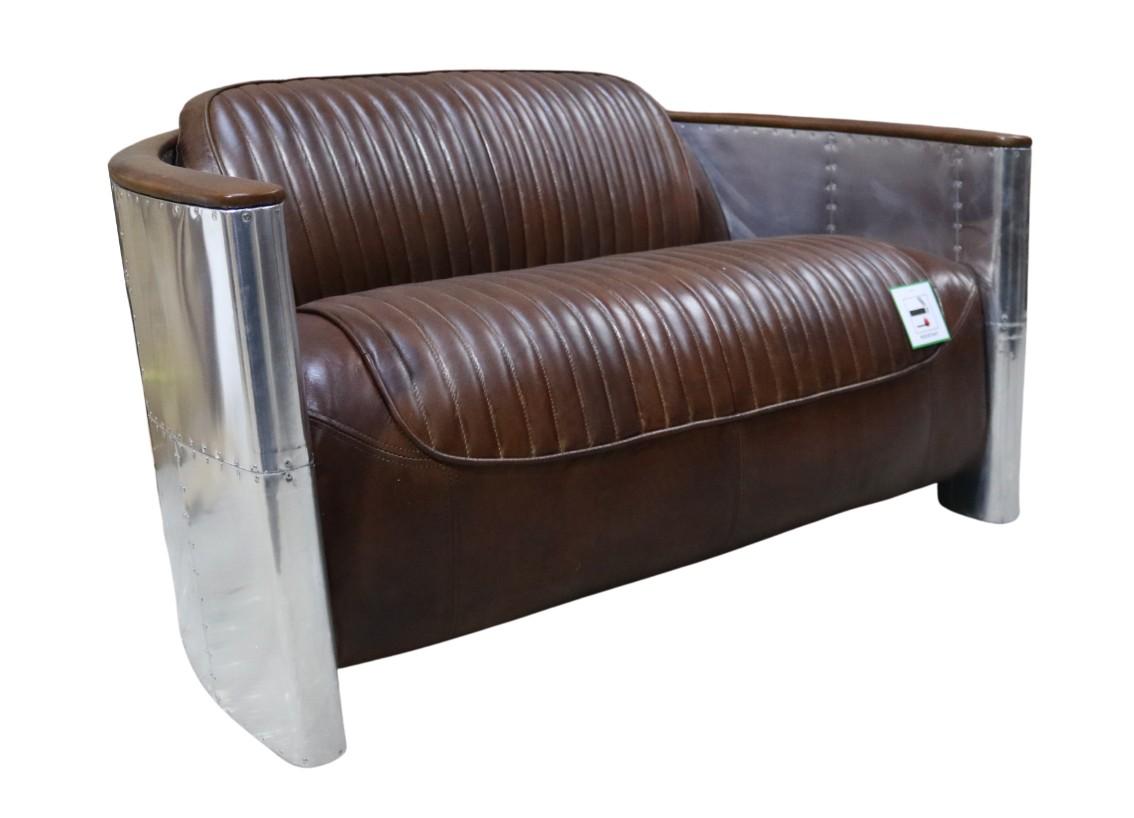 Real leather aluminum sofa 2 seater vintage leather furniture leather sofa club sofa couch