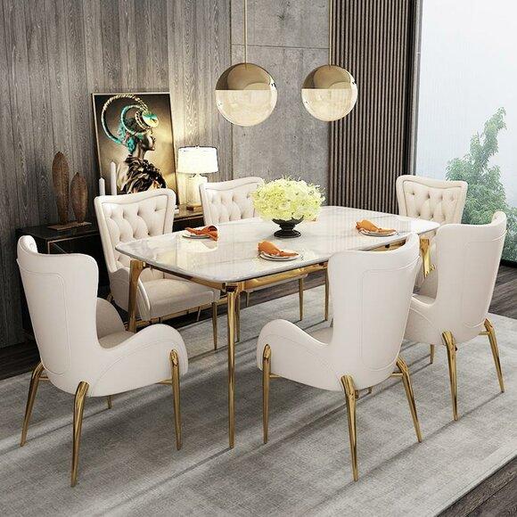 Luxury Dining Table Stainless Steel Marble Imitation Stone Table 140x80cm Dining Room