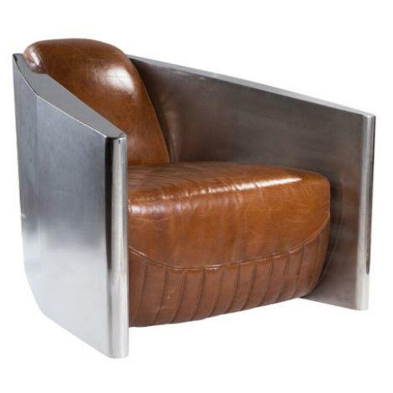 Vintage leather armchair brown real leather retro armchair design club chair aluminum new