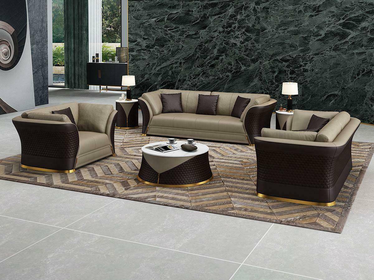 Designer sofa couch upholstery set 6 pieces. Set leather trimmings coffee table table