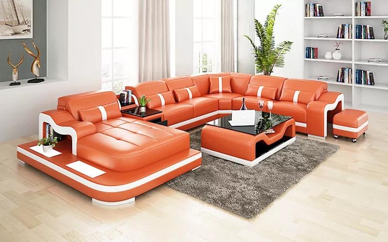 Corner sofa U-shape coffee table stool corner sofa upholstery living area leather sofa 3 pieces.