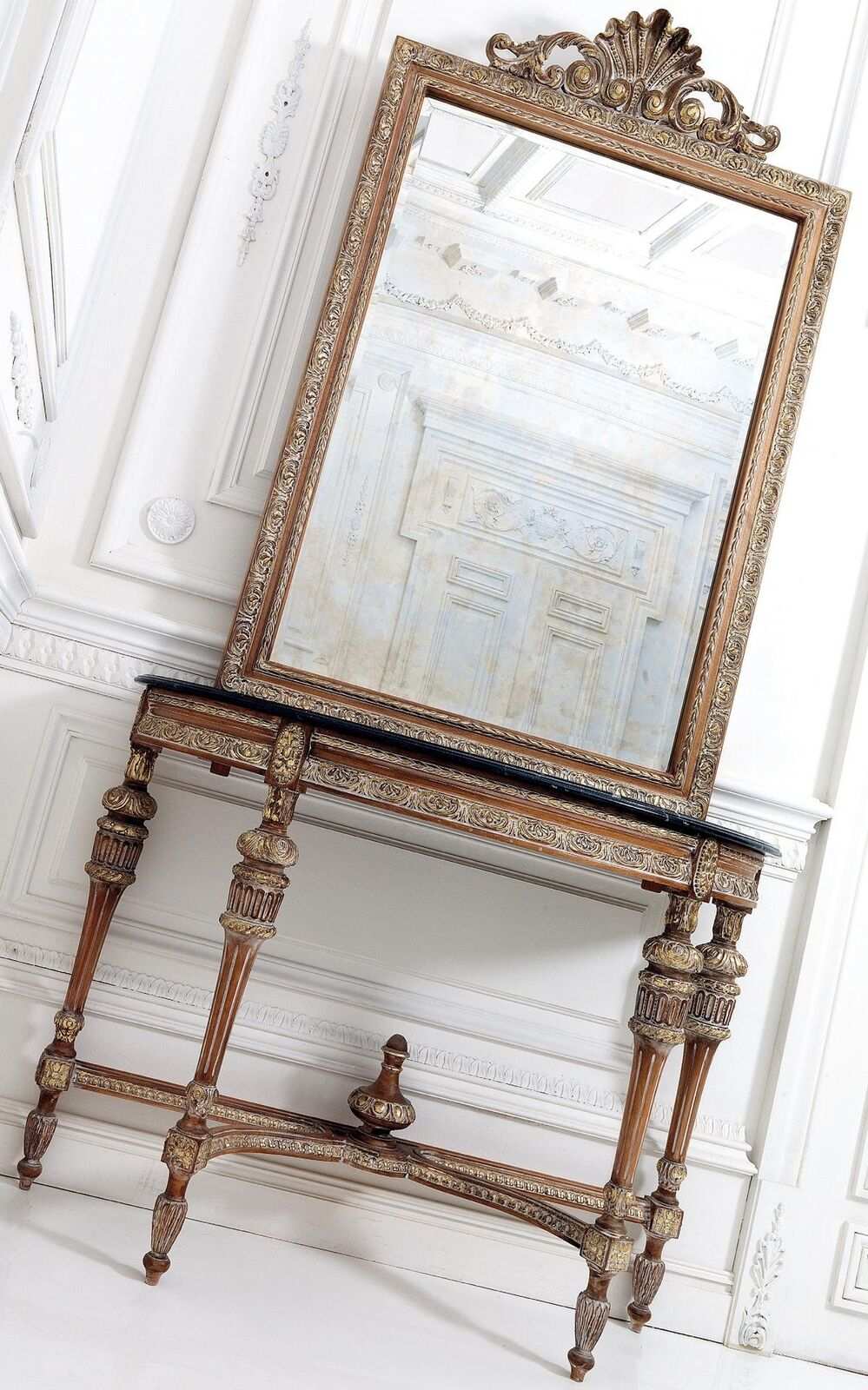 Furniture style baroque console table mirror wood Italian tables consoles 2 pcs.