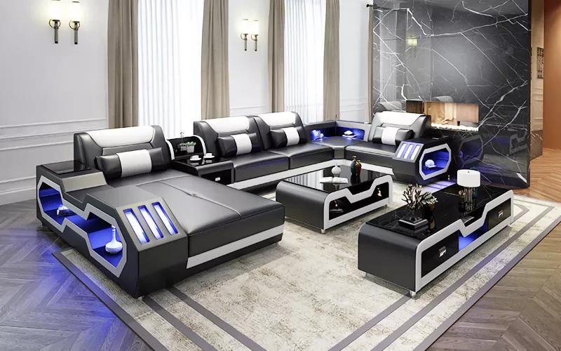 Corner sofa U-shape coffee table sideboard leather sofa living area designer sofa set