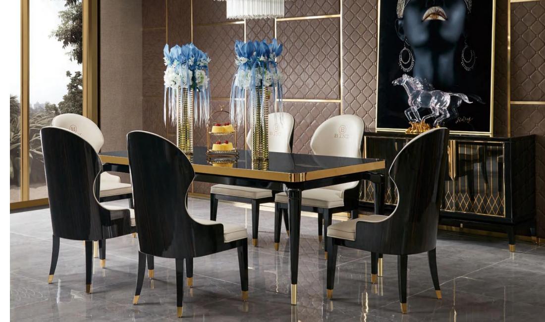 Design Dining Room Chair Set Metal Tables Armchairs 4x Chairs Table Set 4pcs.