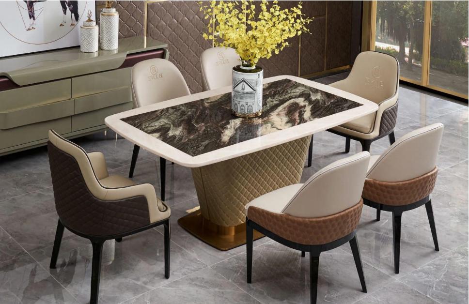 Table Dining Room Set Dining Table Chair Set 7pcs Leather Stainless Steel Lean Back Chairs