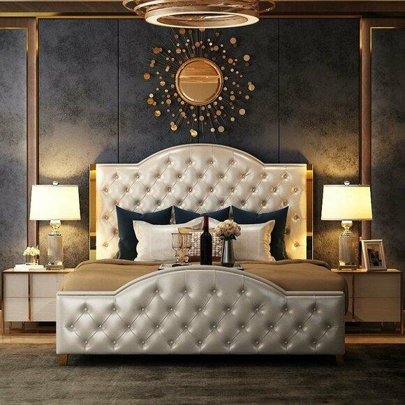 Bed upholstery design luxury double hotel beds sleeping room leather 150x200cm new