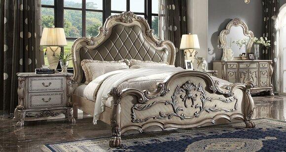 Baroque bed 2x bedside tables 3 pieces bedroom set design luxury bedroom