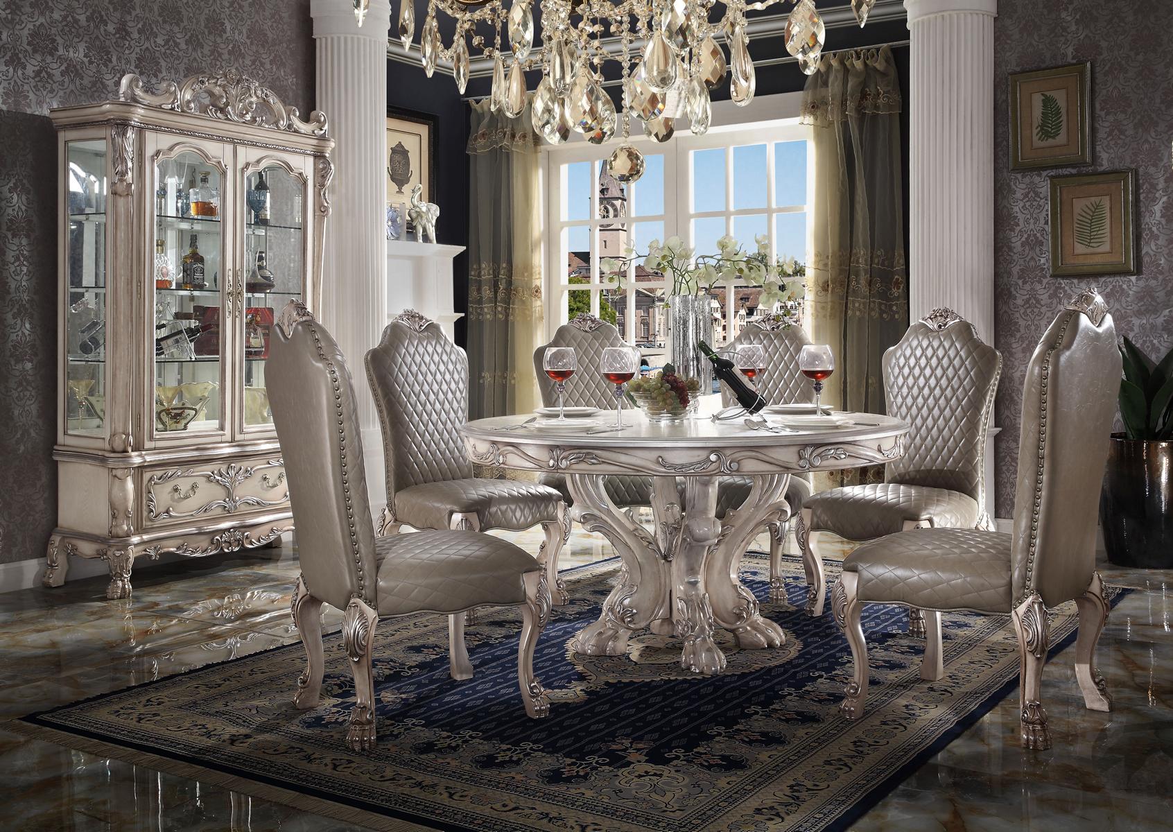 Table set, dining table, 6 chairs, luxury style furniture, 8-piece chair group, display case