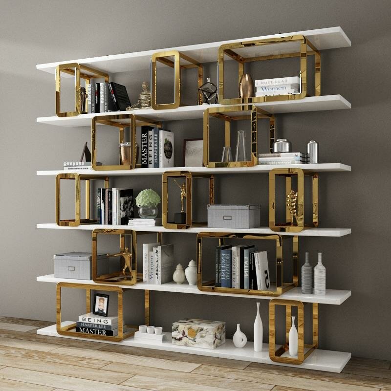 Design Partition Wall Shelf Living Room Cabinets Stainless Steel Bookshelves New Bookcase