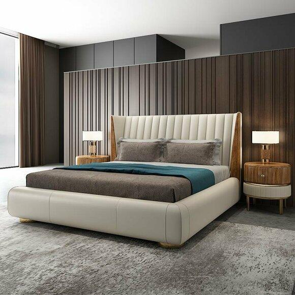 Designer Italian furniture bed double bedroom 150x200cm beds leather new