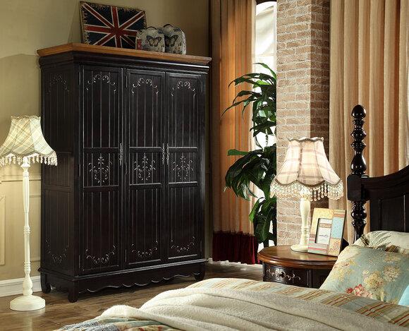 Closet Antique Style Wardrobe Black Country Furniture Bedroom