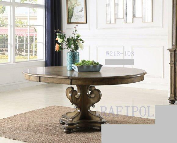 Rustic Design Dining Table Dark Wood Glossy Finish With Carvings Brown Dining Room Furniture