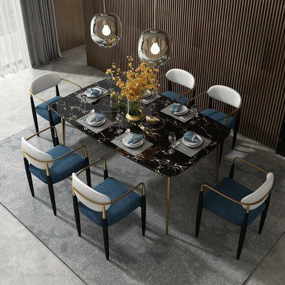 Complete set dining table 6x chairs dining room dining group stone set tables 7 pieces