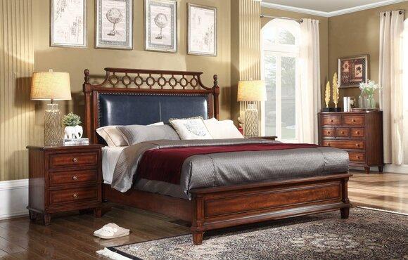 Real Wood Bed Leather 3 Piece Set Chest of Drawers Bedroom Wilhelminian Style Set Group