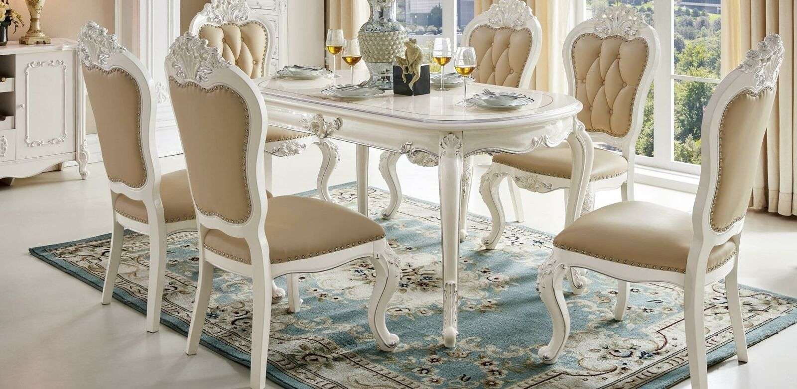 Baroque Chair Antique Style Dining Set Table Classic 4x Chairs Real Wood New