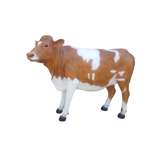 Garden decorative sculpture designed as brown white colored cow figure 142cm
