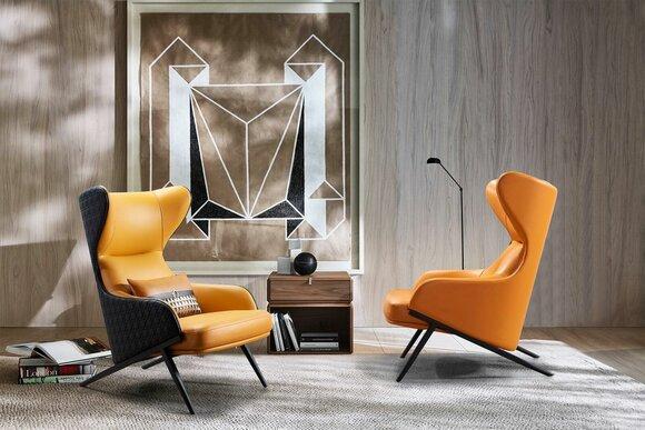 Armchair Design Beat Relax Club Lounge single seater upholstery fabric leather stainless steel