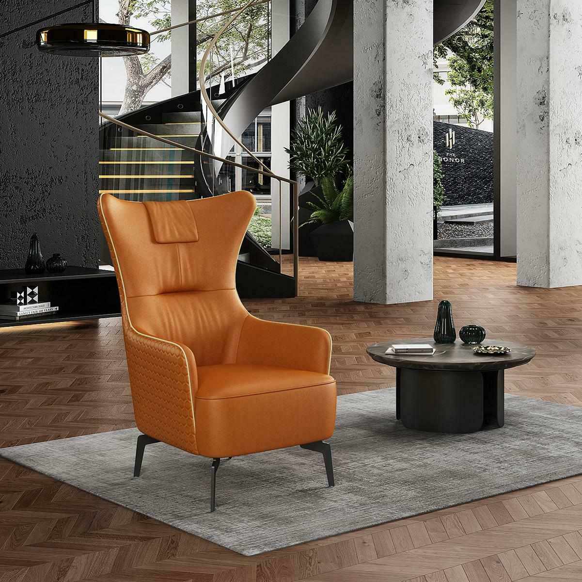 Orange armchair leather armchair 76 x 80 cm one seater luxury design furniture chairs new