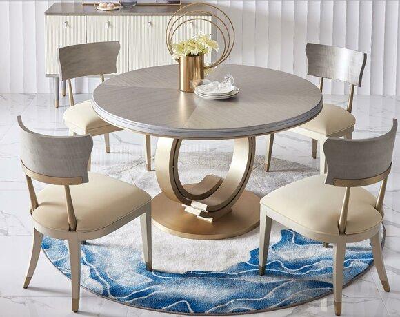 Design Round Table 4x Chairs Dining Room Seat Round Tables Set Wood 5pcs Set