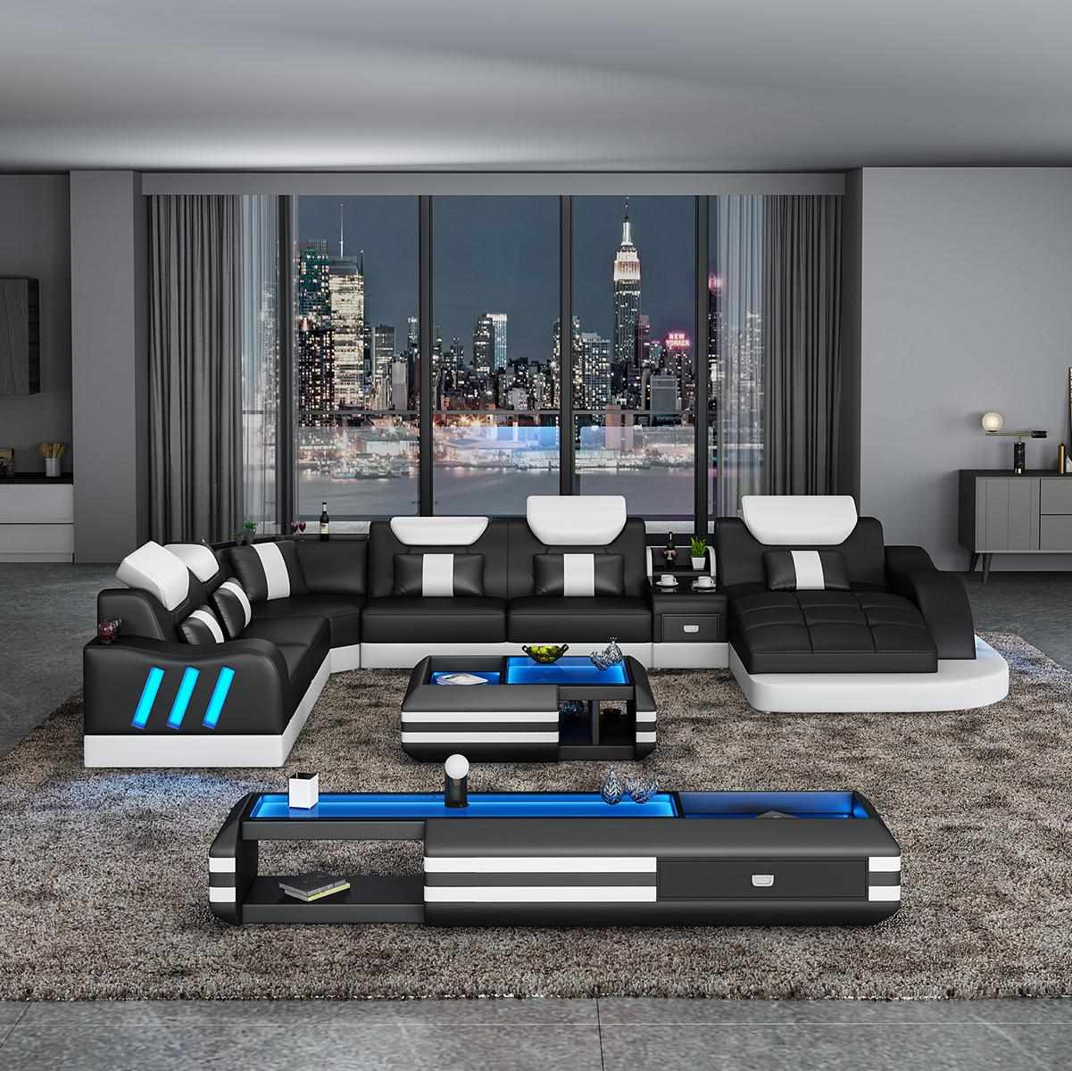 Corner sofa U-shape coffee table upholstery set living area design corner sofa Led