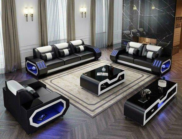 Leather sofa couch living area 321 seater set design modern sofa with USB