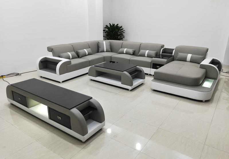 Set design living area corner sofa sofa couch U-shape coffee table leather 2 pieces